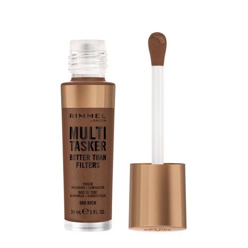Rimmel Multi-Tasker Better Than Filters, 008 Rich, Face Primer, Glow Booster and Highlighter, Vegan Formula, Anti-Ageing Benefits, Light-Reflecting Pigments, Giant Soft-Touch Wand, 1oz