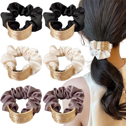 6 PACK Metal Hair Ties, Gold Hair Ties Metal Geometric Elastic Hair Ties, Hair Cuff Wrap Hair Tie...