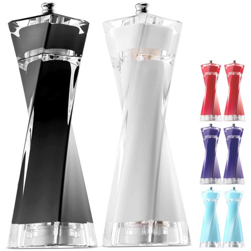 MITBAK Acrylic Black/White Salt and Pepper Grinders Set | Sea Salt and Pepper Mills Easy to Use and Equipped with Adjustable Coarseness And Ceramic Mechanism| Unique Kitchen | Premium Quality