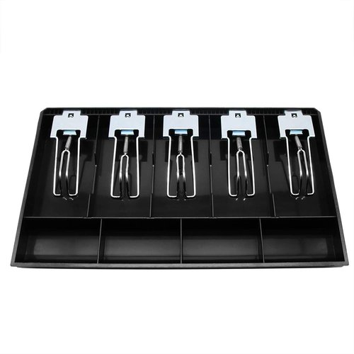 Cash Register Drawer Insert Tray 5 Bill/4 Coin Compartments with Metal Clip for Money Storage, Black