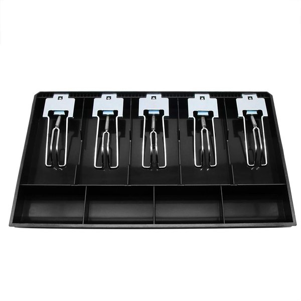 Cash Register Drawer Insert Tray 5 Bill/4 Coin Compartments with Metal Clip for Money Storage, Black