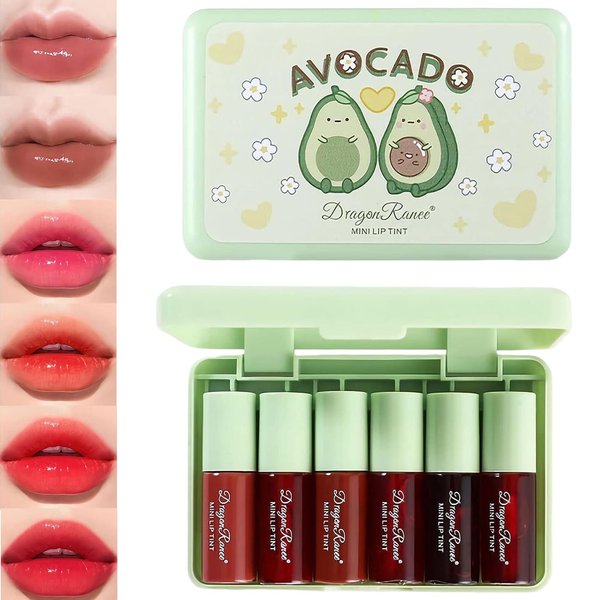 6 Colors Lip Tint Stain Set, Korean Lip Gloss Plumping Lip Tint Moisturizing Watery Mini Liquid Lipstick, Multi-use Cheek and Lip Tint, Long Lasting,Non-Stick Cup Lip Makeup