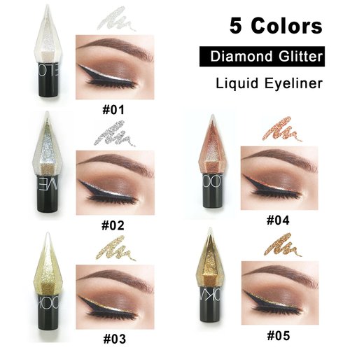 Generic Diamond Eyeliner Set, 5 Colors Glitter Eye Liners Metallic Glitter Liquid Eyeliner Long Lasting Eyeliner Liquid Color Eye Shadow Makeup Kit Liquid Glitter Eye Makeup Set (5 Pcs)