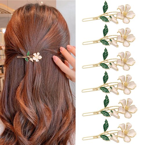 auwiyd Fairy Flower Hair Pins, 6 PCS Gold Metal Gardenia Vintage French Hair Clips, Elegant Decorative Side Clips for Women Girls Daily Use