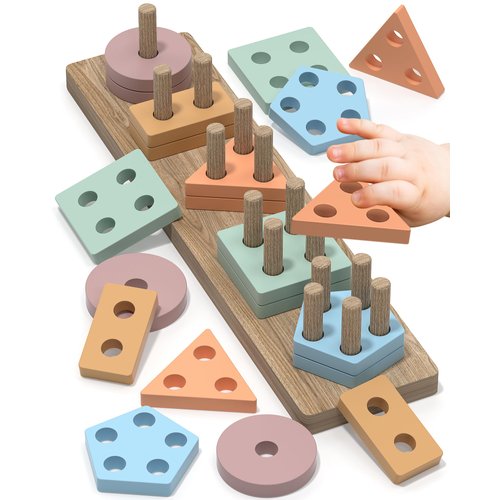 Montessori Toys for 1 2 Year Old Girl Boy, Toddler Toys Age 1-2, 1 2 Year Old Girl Boy Birthday Gifts, Education Toddler Puzzles for Wooden Toys Ages 1-3, Stacking Block Toys for Toddlers 1-3 - Coffee