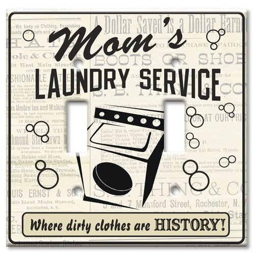 Art Plates - Double Gang Toggle OVERSIZE Switch Plate - OVER SIZE Decorative Metal Wall Plate - Mom's Laundry Service - (Made in USA)