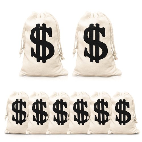 Canvas Money Bag Prop Pack of 8 – Coin Bags for Bank – Durable and Comfortable – Game for kids, Ideal for Party Favors, Movie Props, Cosplay, Halloween