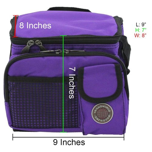 Transworld Durable Deluxe Insulated Lunch Cooler Bag (Many Colors and Size Available) (9" x 7" x 8", Purple)