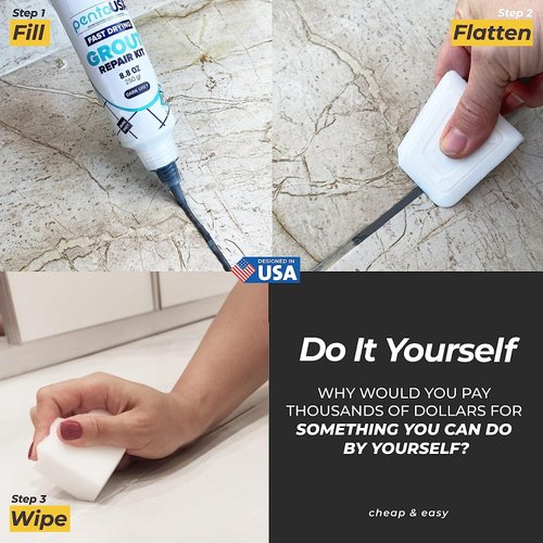 PentaUSA Tile Grout Repair Kit - 8.8 oz Dark Grey Color Premix Grout Paint Tube with Applicator Spatula - Restore, Repair, Renew Tile Joints, Fast Drying, Odorless Formula (Dark Grey, 8.8oz - 250gr)
