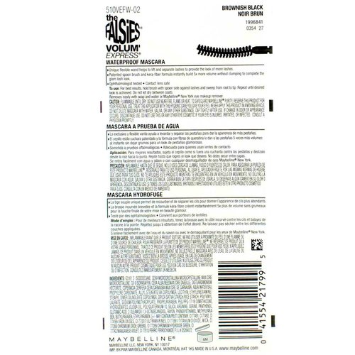 Maybelline New York Volum' Express The Falsies Waterproof Mascara, Brownish Black [292] 0.25 oz (Pack of 2)