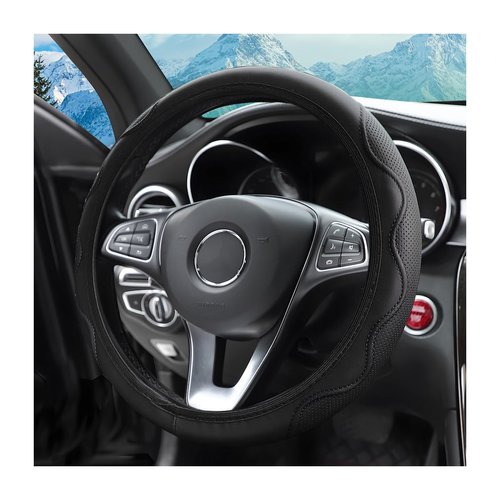 zipelo 14.5-15 Inch Car Steering Wheel Covers, Breathable Anti-Slip PU Microfiber Leather Vehicle Steering Wheel Protector Auto Interior Decorations for Men Women, Universal for SUV Truck RV (Black)