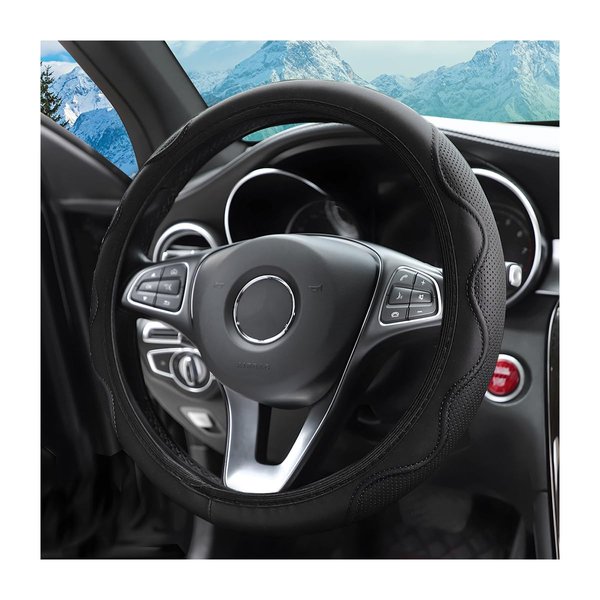 zipelo 14.5-15 Inch Car Steering Wheel Covers, Breathable Anti-Slip PU Microfiber Leather Vehicle Steering Wheel Protector Auto Interior Decorations for Men Women, Universal for SUV Truck RV (Black)