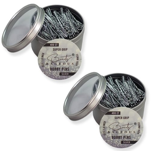 Super Grip Bobby Pins - Silver (Approx. 400 Count | 2 Pack | 800 Total) - Womens Bobby Pins 1.9 Inch - Easy, Secure, All Hair Types - Handy Reusable Tin