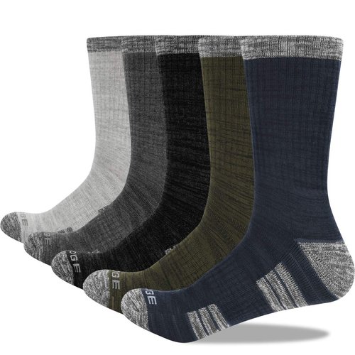 YUEDGE Mens Moisture Control Patchwork Casual Sports Hiking Cushioned Crew Socks Padded Work Socks for Men 9-11, 5 Pairs