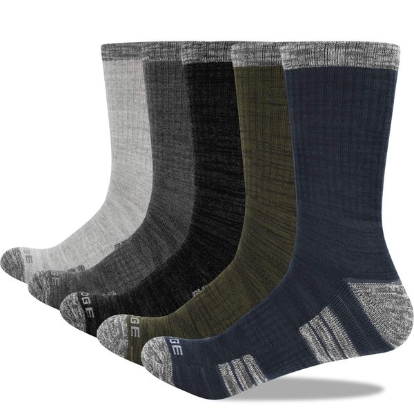 YUEDGE Mens Moisture Control Patchwork Casual Sports Hiking Cushioned Crew Socks Padded Work Socks for Men 9-11, 5 Pairs