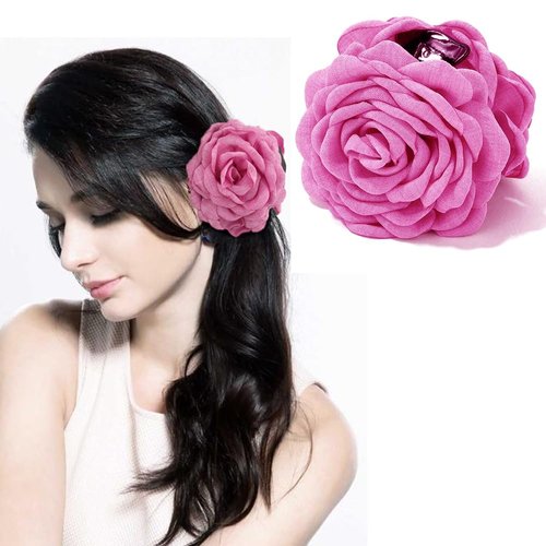 Ahoney Flower Rose Hair Clips 3.7" Flower Claws Clips for Women, Hawaiian Flower Hair Clips Floral Hair Accessories for Girls Cute Claws Clips Blooming Beach Hair Clips Non Slip (Hot pink)