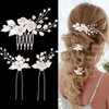 Easedaily 3 Piece Flower Wedding Hair Pins Silver Leaf Bridal Hair Clips Headpiece Vintage Rhinestone Hair Comb Hair Accessories for Women and Bride