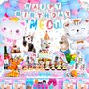 HJINGY Cat Birthday Party Supplies, Cat Birthday Party Decorations for Girls/Boys with Cat Balloons, Cat Backdrop, Tablecloth, Cat Birthday Banner, Cake Toppers, Cat Party Plates Napkins etc