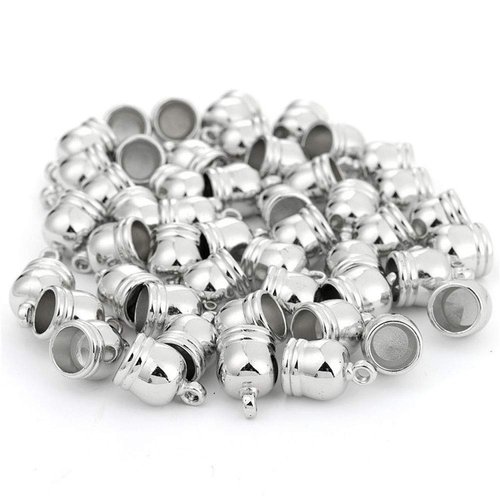120 Pcs End Caps 6MM 8MM 10MM Leather Cord Ends Caps Glue in Tassel Caps Clasps for DIY Tassel Bracelet Necklace Jewelry Making (Silver)