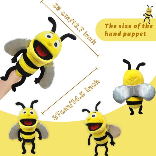 JUSTQUNSEEN Hand Puppet Realistic Plush Puppet 13",Insect Animal Puppets for Kids Insect Stuffed Animal Hand Puppet with Moveable Mouth,Soft Stuffed Bee Puppet Story Toy Puppets Role Play Show Game