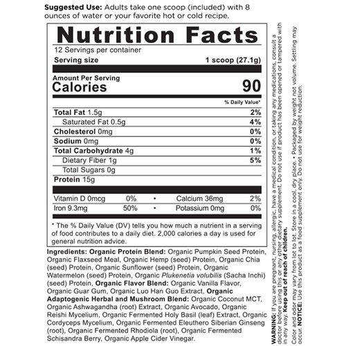 Ancient Nutrition Organic Plant Protein +, Vegan Plant Based Protein Powder, Vanilla, Dairy-Free, Gluten-Free, Non-GMO, No Sugar Added, Paleo Friendly Supplement 11.5 oz