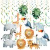 36 Pcs Jungle Theme Baby Shower Decor, Animals Hanging Swirls Ceiling Streamers Decorations, Forest Safari Animal Wild One Birthday Party Decorations for Baby Boy Kids Party Supplies