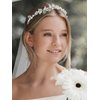 SWEETV Pearl Bridal Headband Silver Tiara for Bride Headpiece Crystal Leaf Wedding Hair Accessories Jewelry Tiaras for Women