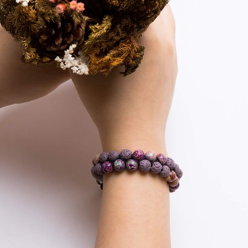 Aromatherapy Essential Oil Diffuser Bracelet Lava Stone Bead Gemstone Anxiety Diffuser Bangle Cuff Bracelet(Purple)