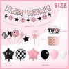 Two Cool Dude Pink Smile-Theme Birthday Party Decoration Set, Two Cool Girl Second Birthday Banner Cake Toppers Pink White Black Checker Balloons for Two Happy Face Party Supplies