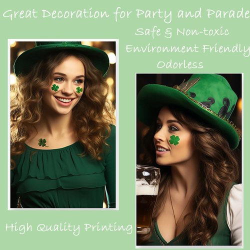NALoRa 10 Sheets St. Patrick's Day Temporary Tattoos 78 Pcs Shamrock Tattoos Stickers Saint Patrick’s Day Stickers for Face Body Arms Decoration Green Clover Party Supplies for Kids Adults