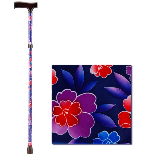 NOVA Folding Walking Cane with Wood Grip Handle, Foldable & Adjustable Travel Cane with Wood Comfort Handle, Maui Flowers
