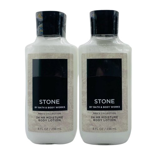 Bath and Body Works Stone Men's Collection 24 Hour Moisture Body Lotion Lot of 2- Full Size 8 Oz, 238 Ml each (Stone)