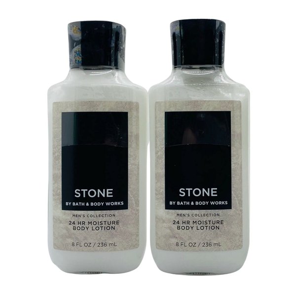 Bath and Body Works Stone Men's Collection 24 Hour Moisture Body Lotion Lot of 2- Full Size 8 Oz, 238 Ml each (Stone)