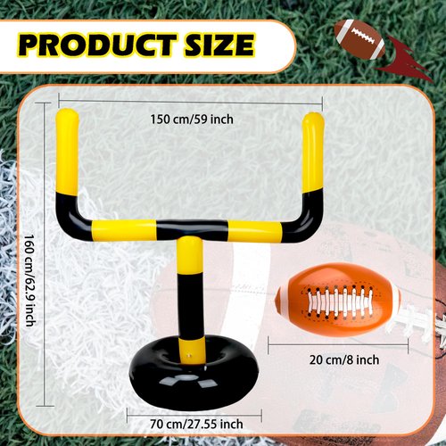 4 Pcs Jumbo Inflatable Football Set Include 1 Giant Inflatable Football Goal Post and 3 Pcs Blow Up Football Beach Balls for Summer Beach Lawns Outdoor Sports Games