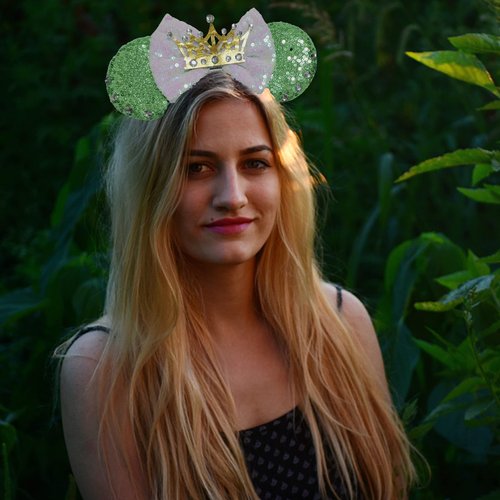 ZHENNAN Mouse Ears Headbands for Women, Glitter Princess Tiana Tiara Bows Ears Headbands, Tiana Costume Cartoon Themed Events Birthday Party Decorations Hair Accessoires