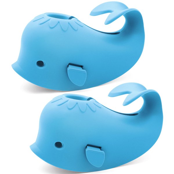 Baby Bathtub Faucet Cover, 2Pcs, Double Blue Whale, Baby Safety Protection Silicone Toys, Bath Spout Cover Baby Bathtub, Faucet Cover Baby Bathtub Silicone Whale for Kids, Toddler, Infant