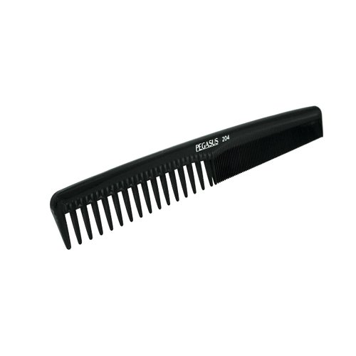 Pegasus 204, 7in Hard Rubber Hair Trimming/Cutting Com with Extra Course/Fine Teeth, Anti Static, Heat and Chemically Resistant, Wet Hair, Everyday Grooming Comb | Peines de goma dura - Black