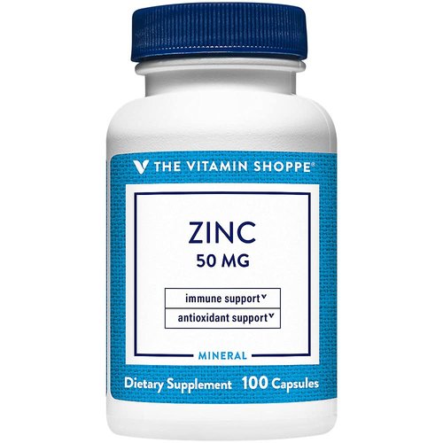 Zinc 50mg Supports Healthy Immune Function Eye Health, Highly Absorbable, Antioxidant Supplement Daily Serving, Gluten Dairy Free (100 Capsules) by The Vitamin Shoppe