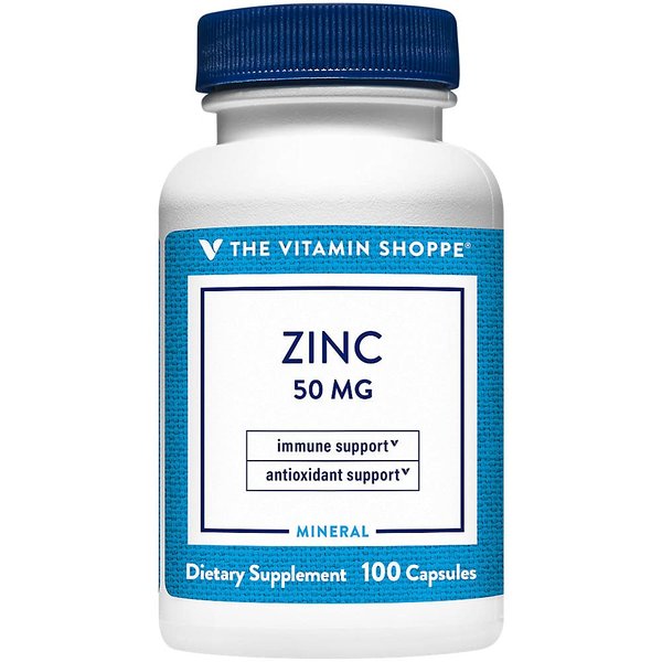 Zinc 50mg Supports Healthy Immune Function Eye Health, Highly Absorbable, Antioxidant Supplement Daily Serving, Gluten Dairy Free (100 Capsules) by The Vitamin Shoppe