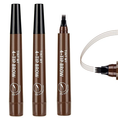 3PCS Dark Brown Eyebrow Pencil, 4 Point Microblading Eyebrow Pen for Hair-Like Effect, Long Lasting Waterproof & Smudge-proof, Easily Creates Natural eyebrow makeup
