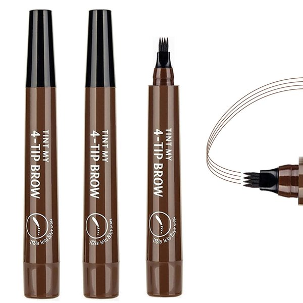 3PCS Dark Brown Eyebrow Pencil, 4 Point Microblading Eyebrow Pen for Hair-Like Effect, Long Lasting Waterproof & Smudge-proof, Easily Creates Natural eyebrow makeup