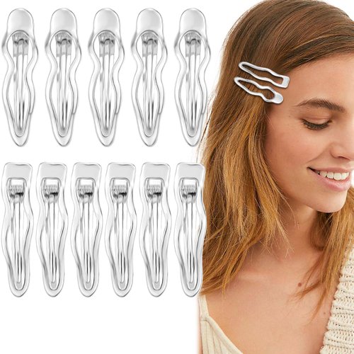 10 Pcs Silver Metal Wave Hair Clips Y2K Hair Barrettes Vintage Alligator Hair Clips Small Bangs Hair Pins Duck Bill Accessories for Thick Thin Hair Women Girls