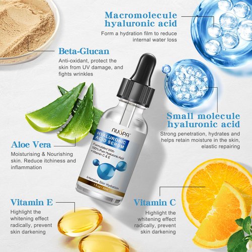 Hyaluronic Acid Serum for Face Neck Body Hyaluronic Acid Moisturizer with Vitamin C Vitamin E for Wrinkle, Dry Skin,Fine Lines Skincare