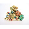 Generic Medium small multi- colored jeweled antique bronze metal hair claw clip