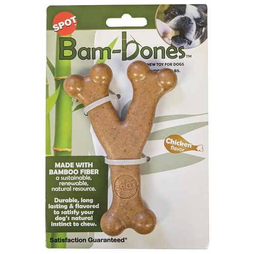 SPOT Bam-Bones Wishbone - Made with Strong Bamboo Fiber, Durable Long Lasting Dog Chew for Light to Moderate Chewers, Great Toy for Adult Dogs & Teething Puppies Under 30lbs, 5.25in, Chicken Flavor