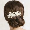 BETITETO Bridal White Hair Comb Pearl Leaf Ceramic Flower Hair Pin Piece Accessories for Wedding Women