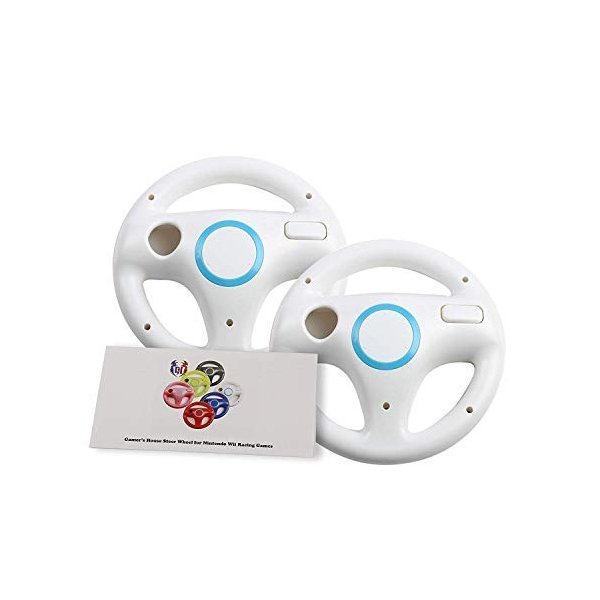 GH Mario Kart 8 Steering Wheel Compatible with Nintendo Wii (Original White, 2 Pack), Racing Games Wheels for Wii (U) Remote Controller (6 Colors Available)