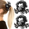 Nuorest 2PCS Mesh Flower Elastic Hair Ties, Leaf Embroidery Acrylic Rhinestone Hair Band, Black Ponytail Holders, Elegant Hair Scrunchies, Hair Accessories for Women, Girls for Parties, Daily Use