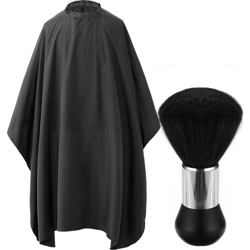 Borogo Professional Hair Cutting Cape with Neck Duster Brush, Salon Barber Cape, Hairdressing Accessories (Black)