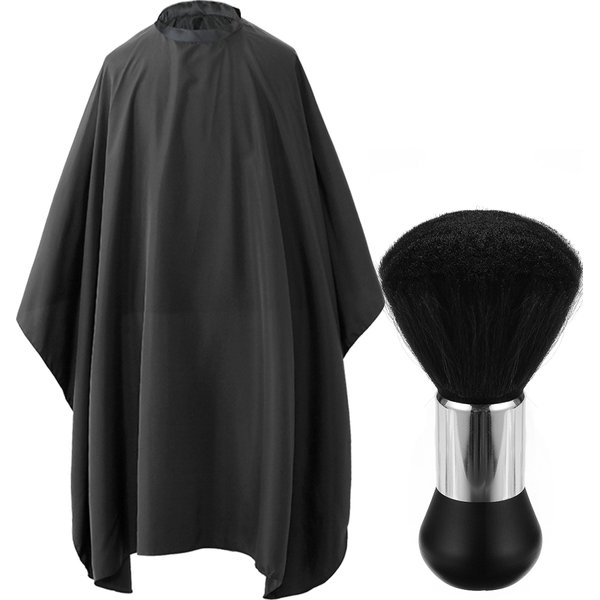 Borogo Professional Hair Cutting Cape with Neck Duster Brush, Salon Barber Cape, Hairdressing Accessories (Black)